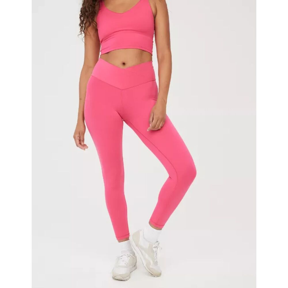 OFFLINE By Aerie Real Me High Waisted Crossover Legging, Pink, Size S SHORT